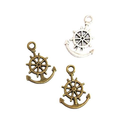 Tibetan Style Ship Wheel & Anchor Pendant, plated, DIY, more colors for choice, 21x14mm, 100PCs/Bag, Sold By Bag