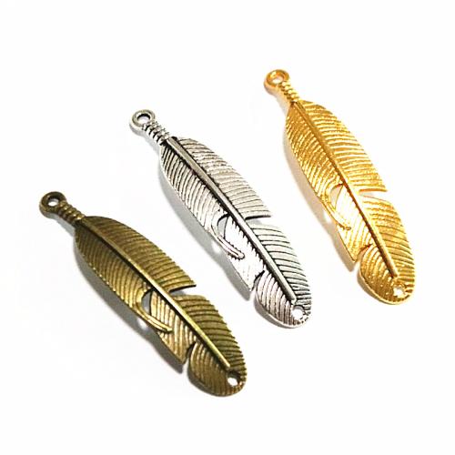 Tibetan Style Feather Pendants, plated, DIY, more colors for choice, 45.50x10.90mm, 60PCs/Bag, Sold By Bag