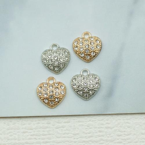 Tibetan Style Rhinestone Pendants, Heart, plated, DIY & with rhinestone, more colors for choice, nickel, lead & cadmium free, 11x12mm, 100PCs/Bag, Sold By Bag