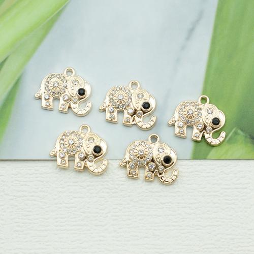 Tibetan Style Rhinestone Pendants, Elephant, gold color plated, DIY & with rhinestone, nickel, lead & cadmium free, 20x16mm, 100PCs/Bag, Sold By Bag