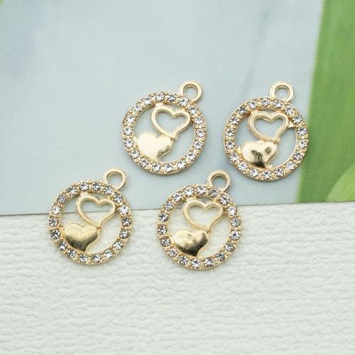 Tibetan Style Rhinestone Pendants, Round, gold color plated, DIY & with rhinestone, nickel, lead & cadmium free, 15x18mm, 100PCs/Bag, Sold By Bag