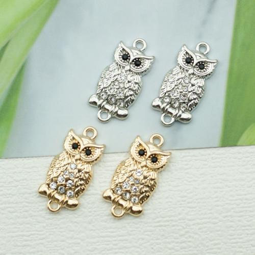 Animal Tibetan Style Connector, Owl, plated, DIY & with rhinestone & 1/1 loop, more colors for choice, nickel, lead & cadmium free, 15x29mm, 100PCs/Bag, Sold By Bag