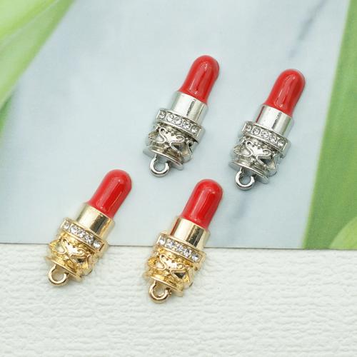 Tibetan Style Rhinestone Pendants, Lipstick, plated, DIY & enamel & with rhinestone, more colors for choice, nickel, lead & cadmium free, 10x26mm, 100PCs/Bag, Sold By Bag