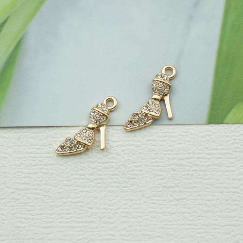 Tibetan Style Rhinestone Pendants, Shoes, gold color plated, DIY & with rhinestone, nickel, lead & cadmium free, 24x11mm, 100PCs/Bag, Sold By Bag