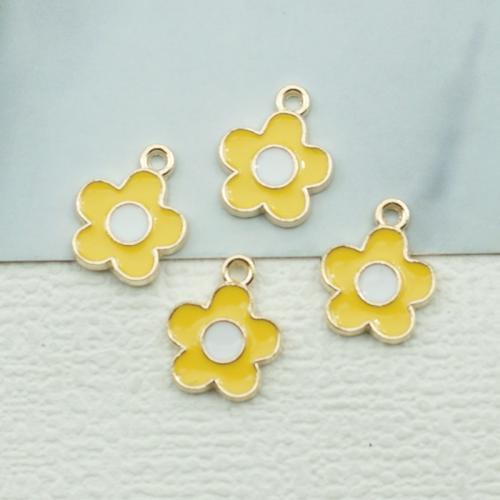 Tibetan Style Enamel Pendants, Flower, gold color plated, DIY, yellow, nickel, lead & cadmium free, 12x15mm, 100PCs/Bag, Sold By Bag