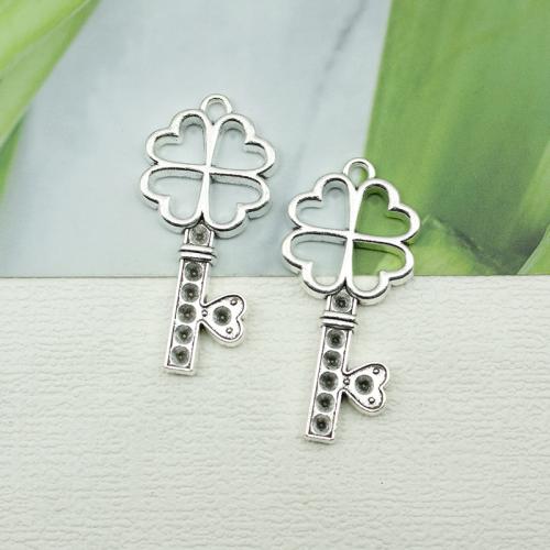 Tibetan Style Key Pendants, Four Leaf Clover, silver color plated, DIY, nickel, lead & cadmium free, 24x50mm, 100PCs/Bag, Sold By Bag