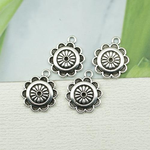 Tibetan Style Flower Pendants, silver color plated, DIY, nickel, lead & cadmium free, 19x23mm, 100PCs/Bag, Sold By Bag