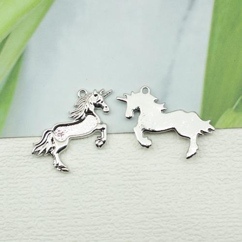 Pendentifs animaux en alliage de zinc, Licorne, Placage de couleur argentée, DIY, protéger l'environnement, sans nickel, plomb et cadmium, 34x20mm, 100PC/sac, Vendu par sac