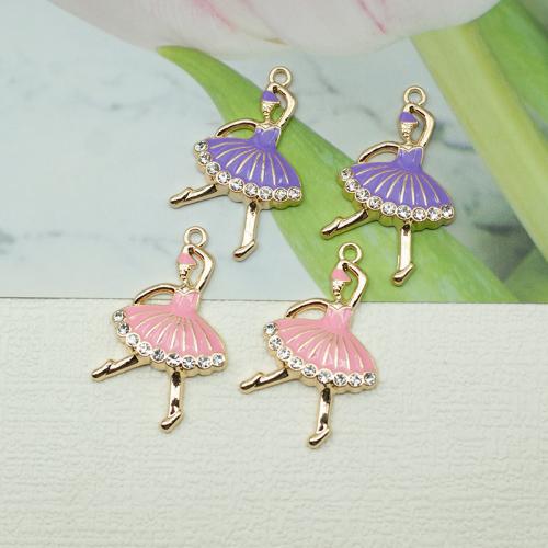 Tibetan Style Enamel Pendants, Dancing Girl, gold color plated, DIY & with rhinestone, more colors for choice, nickel, lead & cadmium free, 23x38mm, 100PCs/Bag, Sold By Bag