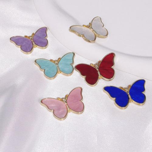 Tibetan Style Animal Pendants, with Acetate, Butterfly, gold color plated, DIY, more colors for choice, nickel, lead & cadmium free, 36x24mm, 100PCs/Bag, Sold By Bag