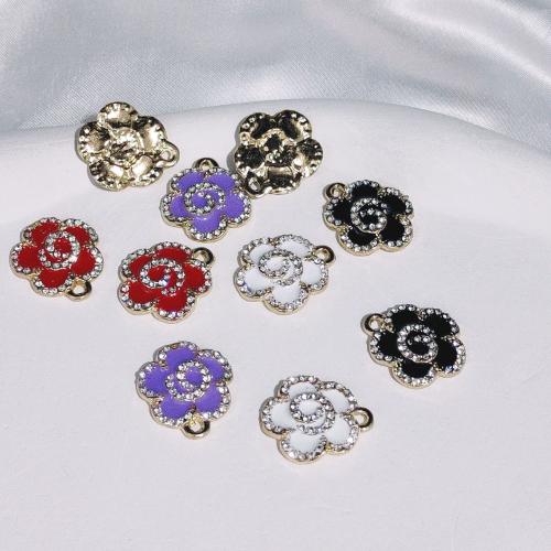 Tibetan Style Enamel Pendants, Flower, gold color plated, DIY & with rhinestone, more colors for choice, nickel, lead & cadmium free, 19mm, 100PCs/Bag, Sold By Bag