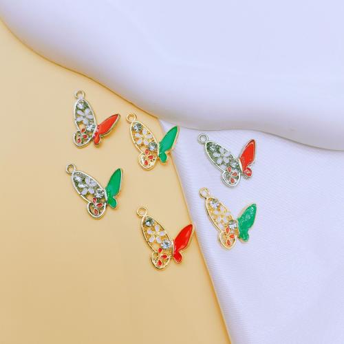 Tibetan Style Enamel Pendants, Butterfly, plated, DIY & with rhinestone, more colors for choice, nickel, lead & cadmium free, 18x19mm, 100PCs/Bag, Sold By Bag