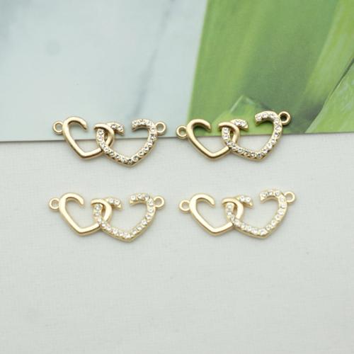 Heart Tibetan Style Connector, plated, DIY & with rhinestone & 1/1 loop, more colors for choice, nickel, lead & cadmium free, 29x12mm, 100PCs/Bag, Sold By Bag