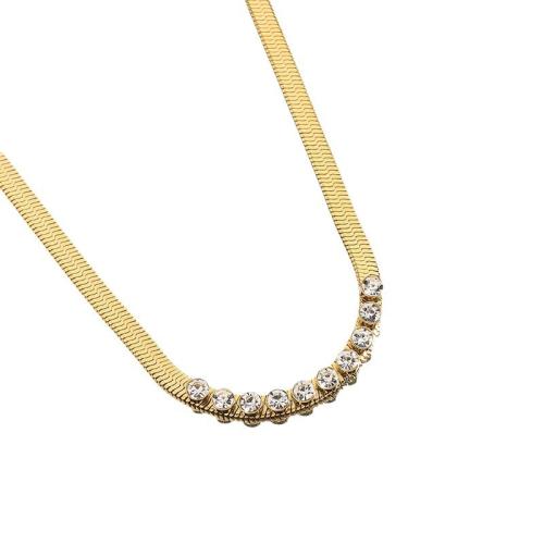 Stainless Steel Jewelry Necklace, 304 Stainless Steel, 18K gold plated, fashion jewelry & for woman & with rhinestone, Length:41-50 cm, Sold By PC