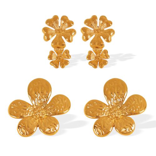 Stainless Steel Stud Earrings, 304 Stainless Steel, Flower, 18K gold plated, fashion jewelry & different styles for choice & for woman, Sold By Pair