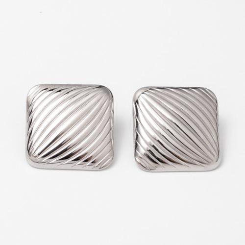 Stainless Steel Stud Earrings, 304 Stainless Steel, Square, Vacuum Ion Plating, fashion jewelry & for woman, more colors for choice, 22x20mm, Sold By Pair