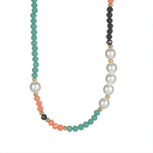 Stainless Steel Jewelry Necklace, 304 Stainless Steel, with Resin & Plastic Pearl, with 5cm extender chain, plated, fashion jewelry & for woman, multi-colored, Length:42 cm, Sold By PC