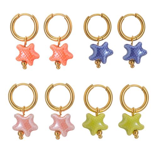 Huggie Hoop Drop Earring, 304 Stainless Steel, with Resin, Star, 18K gold plated, different size for choice & for woman, more colors for choice, Sold By Pair