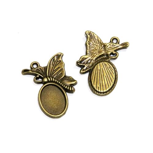 Tibetan Style Pendant Cabochon Setting, Butterfly, antique bronze color plated, DIY, 10x14mm, 60PCs/Bag, Sold By Bag