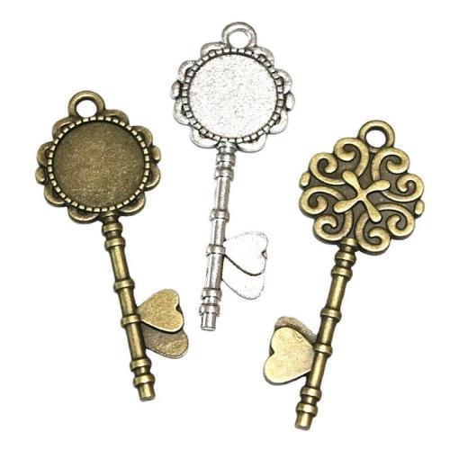 Tibetan Style Pendant Cabochon Setting, Key, plated, DIY, more colors for choice, 20mm, 30PCs/Bag, Sold By Bag