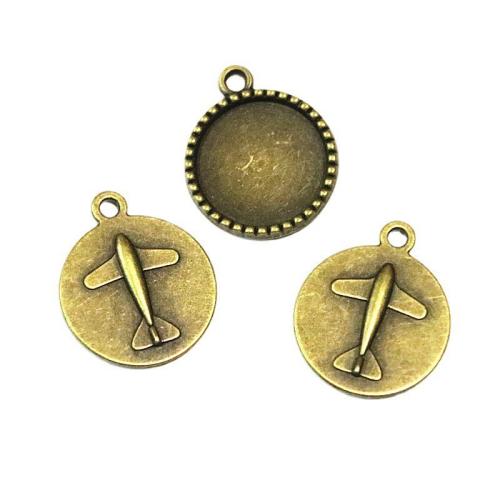 Tibetan Style Pendant Cabochon Setting, Airplane, antique bronze color plated, DIY, 18mm, 60PCs/Bag, Sold By Bag