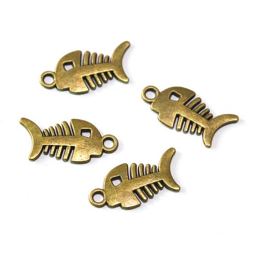 Pendentifs en alliage de zinc, Squelette de poisson, Plaqué de couleur de bronze antique, DIY, 25.40x11.50mm, 50PC/sac, Vendu par sac