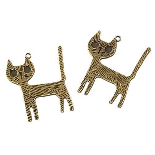 Tibetan Style Animal Pendants, Cat, antique bronze color plated, DIY, 44x40mm, 30PCs/Bag, Sold By Bag