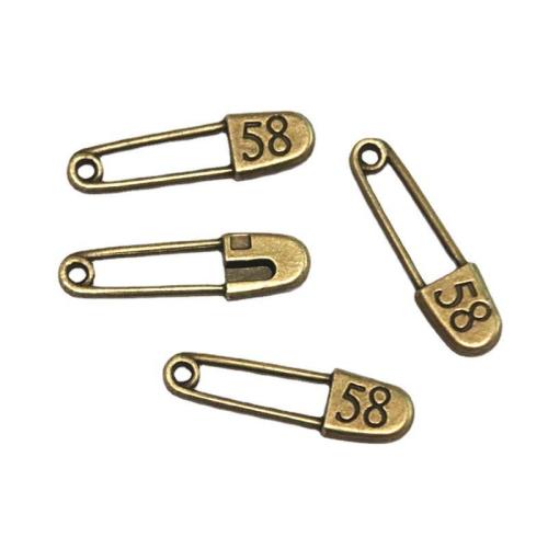 Tibetan Style Pendants, Safety Pin, antique bronze color plated, DIY, 34.80x9.80mm, 100PCs/Bag, Sold By Bag