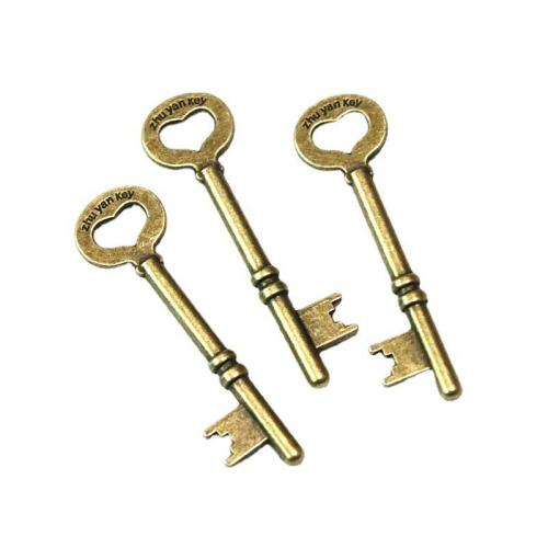 Tibetan Style Key Pendants, antique bronze color plated, DIY, 17x60mm, 40PCs/Bag, Sold By Bag