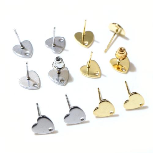 Stainless Steel Earring Stud Component, 304 Stainless Steel, Heart, DIY, more colors for choice, 8mm, 10PCs/Bag, Sold By Bag