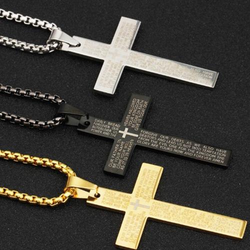 Stainless Steel Jewelry Necklace, 304 Stainless Steel, Cross, fashion jewelry & Unisex, more colors for choice, Length:60 cm, Sold By PC