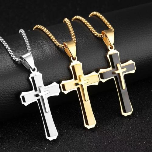 Stainless Steel Jewelry Necklace, 304 Stainless Steel, Cross, fashion jewelry & Unisex, more colors for choice, Length:60 cm, Sold By PC