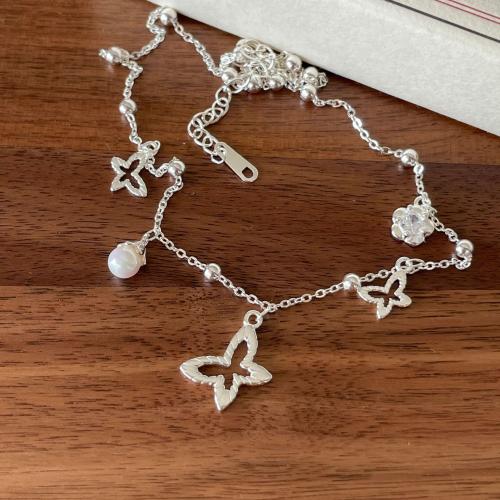 925 Sterling Silver Necklaces, with Plastic Pearl, fashion jewelry & for woman, more colors for choice, Length:Approx 44 cm, Sold By PC