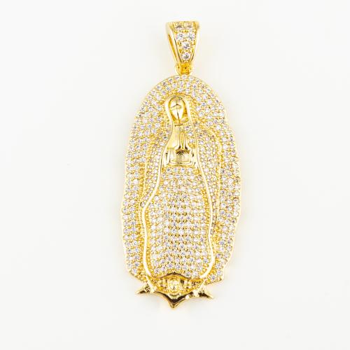 Cubic Zirconia Micro Pave Brass Pendant, fashion jewelry & Unisex & micro pave cubic zirconia, golden, 45x20mm, Hole:Approx 3mm, Sold By PC