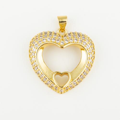 Cubic Zirconia Micro Pave Brass Pendant, Heart, fashion jewelry & Unisex & micro pave cubic zirconia, golden, 25x24mm, Hole:Approx 3mm, Sold By PC