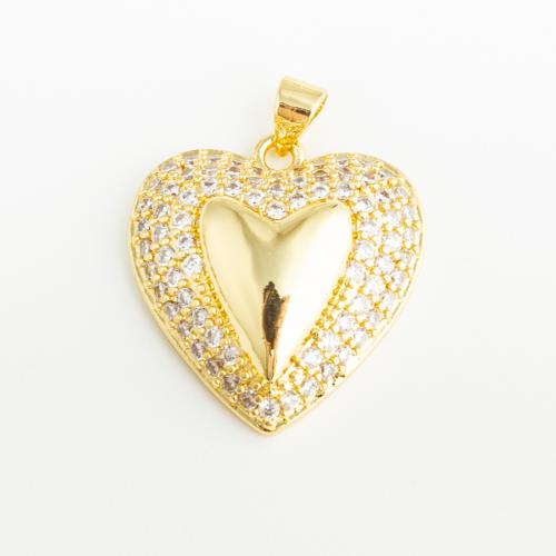 Cubic Zirconia Micro Pave Brass Pendant, Heart, fashion jewelry & Unisex & micro pave cubic zirconia, golden, 24x33mm, Hole:Approx 3mm, Sold By PC