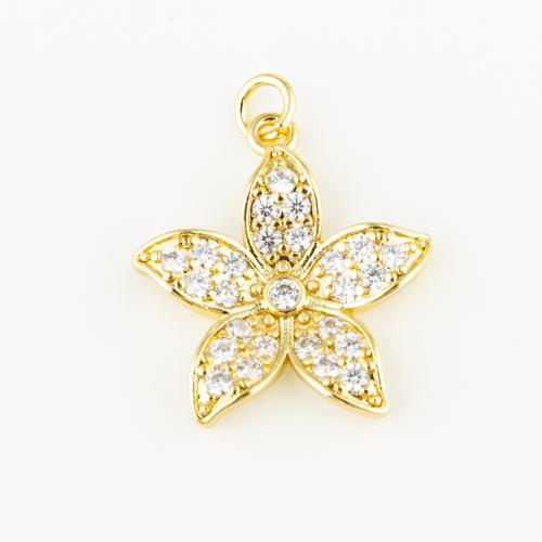 Cubic Zirconia Micro Pave Brass Pendant, Flower, fashion jewelry & Unisex & micro pave cubic zirconia, golden, 21x19mm, Hole:Approx 3mm, Sold By PC