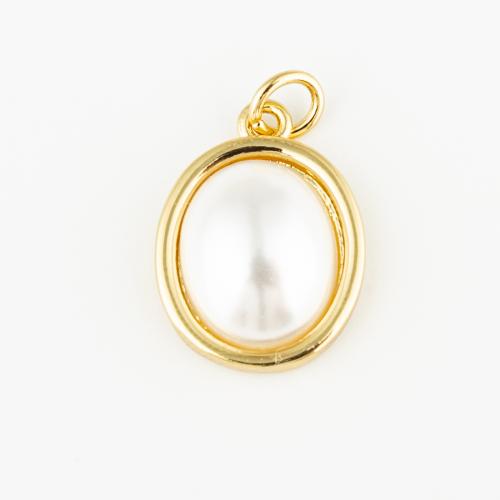 Brass Jewelry Pendants, with Plastic Pearl, Round, fashion jewelry & Unisex, golden, 17x13mm, Hole:Approx 3mm, Sold By PC