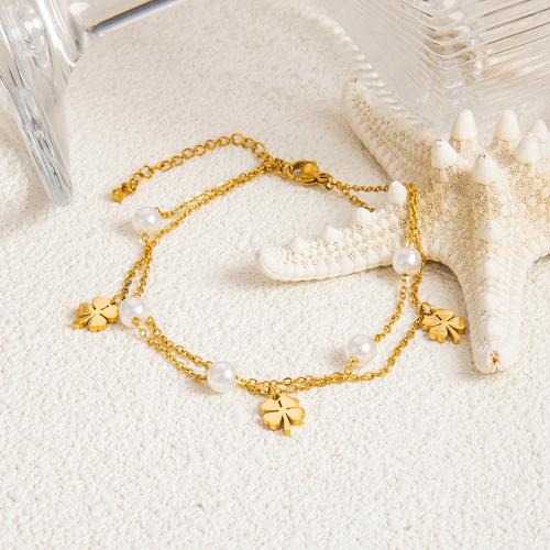 Anklet de acero inoxidable, acero inoxidable 304, con turquesa & Perlas plásticas, con 5cm extender cadena, 18K chapado en oro, Joyería & diferentes estilos para la opción & para mujer, dorado, longitud:aproximado 21 cm, Vendido por UD