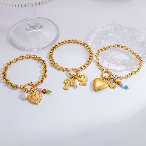 Pulsera de Acero Inoxidable, acero inoxidable 304, chapado en oro de 18 K, Joyería & diferentes estilos para la opción & para mujer, dorado, Vendido por UD