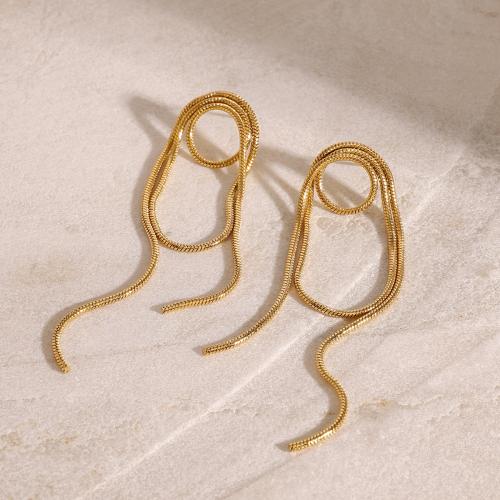 Fashion Fringe Earrings, 304 Stainless Steel, fashion jewelry & for woman, golden, 86x17.20mm, Sold By Pair