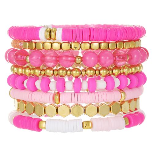 Pulseras de CCB, Arcilla polimero, con Cuentas de vidrio & plástico recubierto de cobre, 8 piezas & Joyería & para mujer, más colores para la opción, longitud:aproximado 17 cm, Vendido por Set