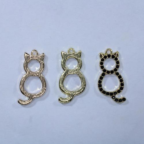 Tibetan Style Rhinestone Pendants, Cat, plated, DIY & with rhinestone & hollow, more colors for choice, nickel, lead & cadmium free, 12.50x26mm, Approx 100PCs/Bag, Sold By Bag