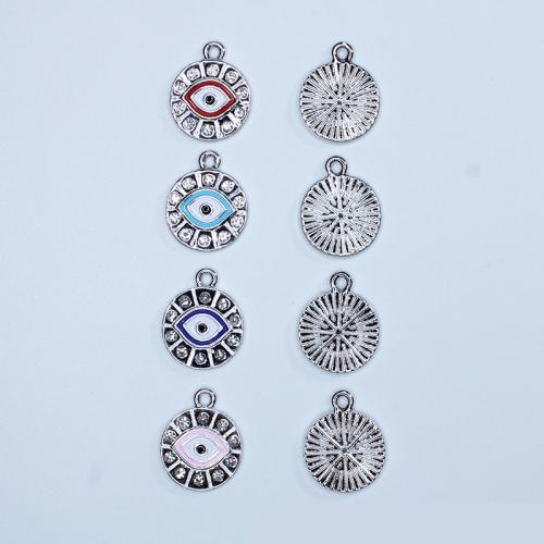 Tibetan Style Enamel Pendants, Flat Round, plated, DIY & with rhinestone, more colors for choice, nickel, lead & cadmium free, 16x19.50mm, Approx 100PCs/Bag, Sold By Bag