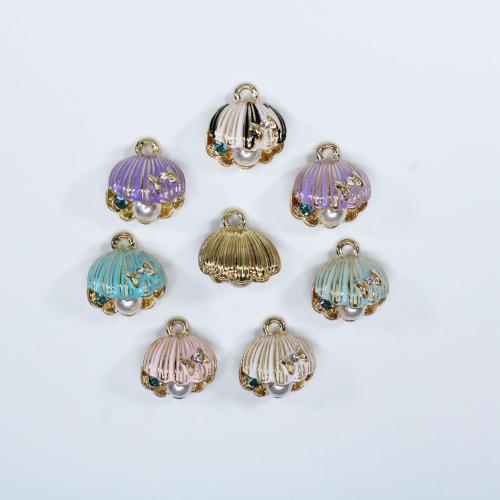 Tibetan Style Enamel Pendants, with Plastic Pearl, Shell, plated, DIY, more colors for choice, nickel, lead & cadmium free, 15x17x10mm, Approx 100PCs/Bag, Sold By Bag