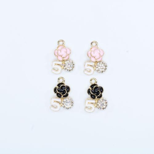 Tibetan Style Enamel Pendants, Flower, plated, DIY & with rhinestone, more colors for choice, nickel, lead & cadmium free, 14x20mm, Approx 100PCs/Bag, Sold By Bag