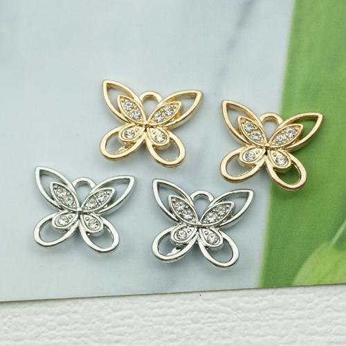 Tibetan Style Rhinestone Pendants, Butterfly, plated, DIY & with rhinestone, more colors for choice, nickel, lead & cadmium free, 16x13mm, 100PCs/Bag, Sold By Bag