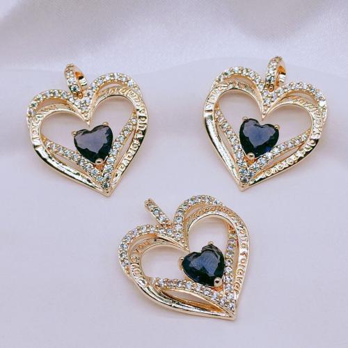 Colgantes de Aleación de Zinc en Forma de Corazón, metal, chapado en color dorado, Bricolaje & micro arcilla de zirconia cúbica, libre de níquel, plomo & cadmio, 30x25mm, 100PCs/Bolsa, Vendido por Bolsa