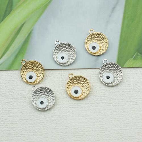 Tibetan Style Enamel Pendants, Round, plated, DIY & evil eye pattern, more colors for choice, nickel, lead & cadmium free, 16x19mm, 100PCs/Bag, Sold By Bag