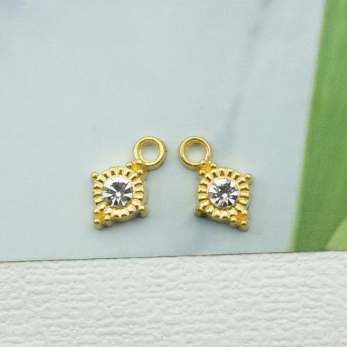 Colgantes de diamantes de imitación de la aleación de zinc, Rombo, chapado en color dorado, Bricolaje & con diamantes de imitación, libre de níquel, plomo & cadmio, 11x18mm, 100PCs/Bolsa, Vendido por Bolsa